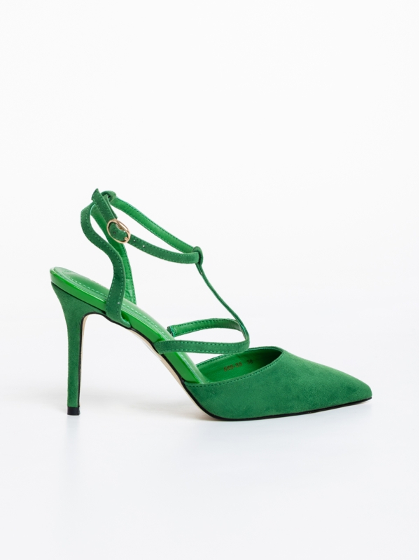 Pantofi dama verzi cu toc din material textil Caramela, 5 - Kalapod.net