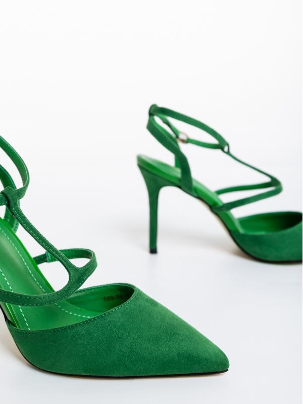 Pantofi dama verzi cu toc din material textil Caramela, 6 - Kalapod.net