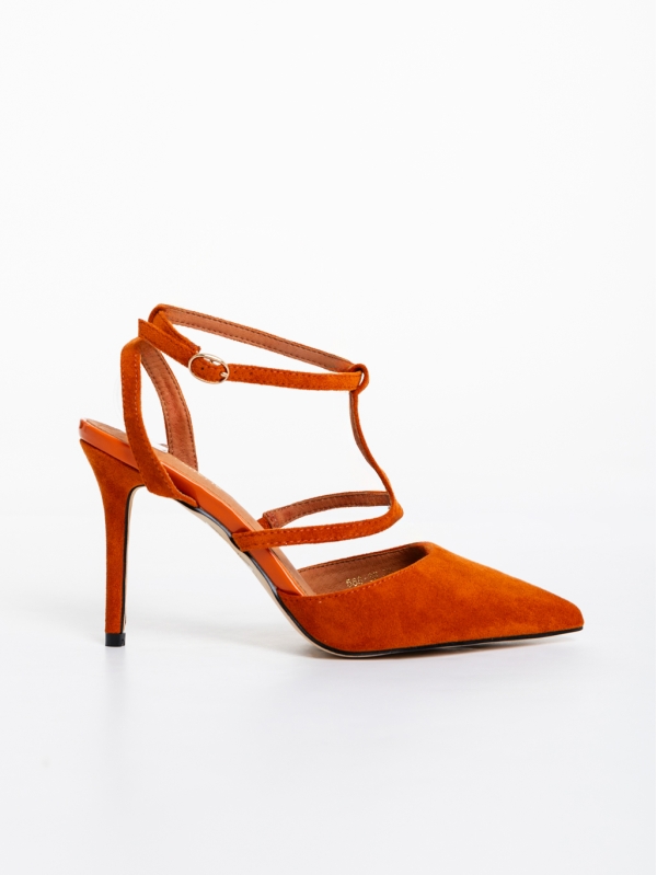 Pantofi dama portocalii inchis cu toc din material textil Caramela, 5 - Kalapod.net
