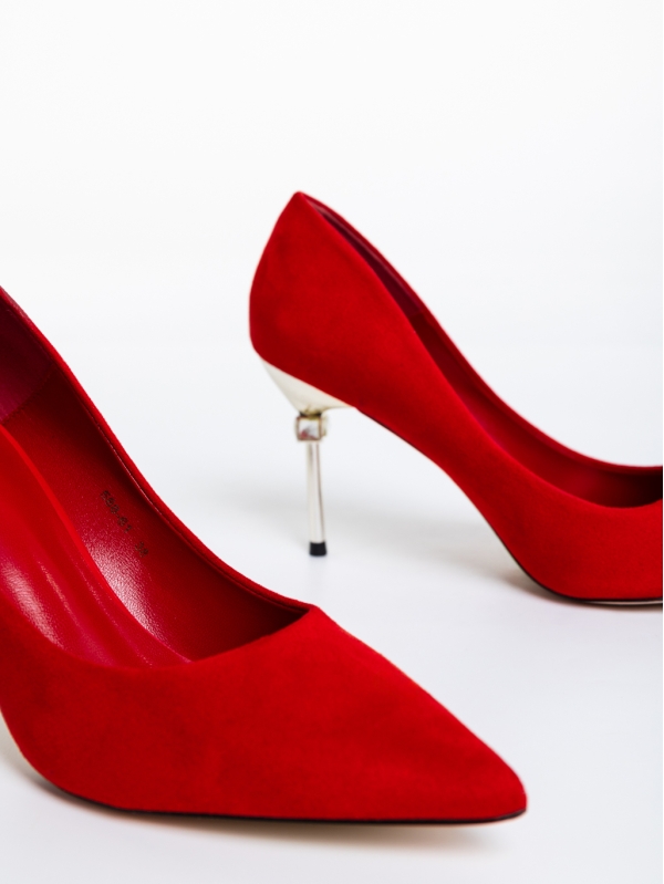 Pantofi dama rosii cu toc din material textil Blanche, 6 - Kalapod.net