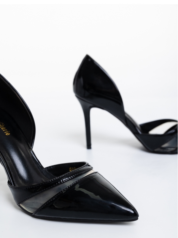 Pantofi dama negri cu toc din piele ecologica lacuita Szintia, 6 - Kalapod.net