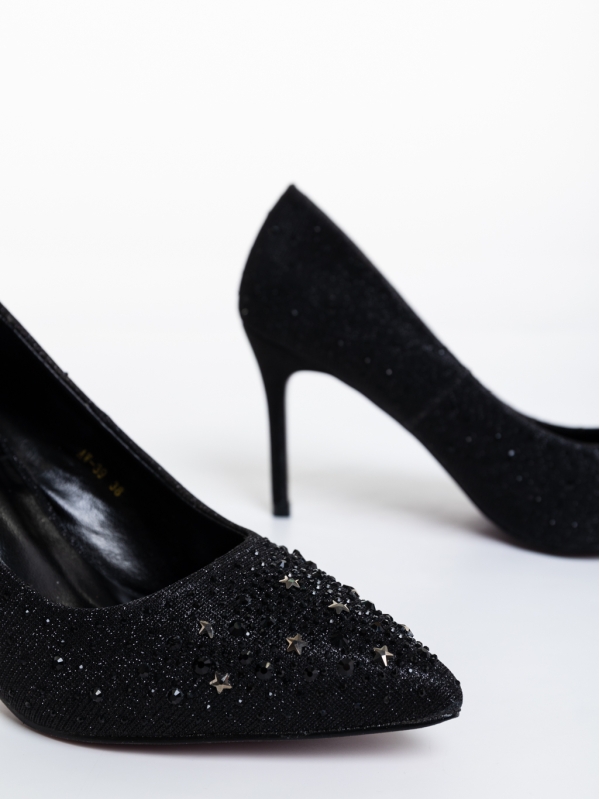 Pantofi dama negri cu toc din material textil Lycia, 6 - Kalapod.net