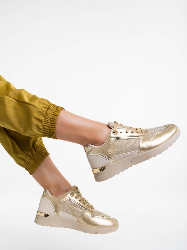 Pantofi sport dama bej cu auriu din piele ecologica Litsa, 3 - Kalapod.net