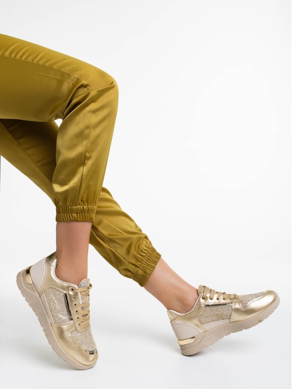 Pantofi sport dama bej cu auriu din piele ecologica Litsa, 4 - Kalapod.net