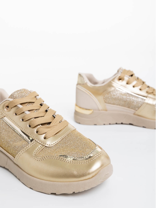 Pantofi sport dama bej cu auriu din piele ecologica Litsa, 6 - Kalapod.net