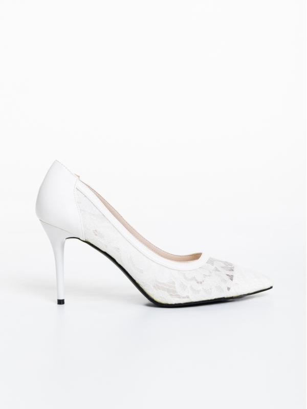 Pantofi dama albi cu toc din material textil Riam, 5 - Kalapod.net
