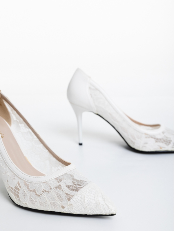 Pantofi dama albi cu toc din material textil Riam, 6 - Kalapod.net