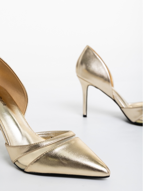 Pantofi dama aurii cu toc din piele ecologica Szintia, 6 - Kalapod.net