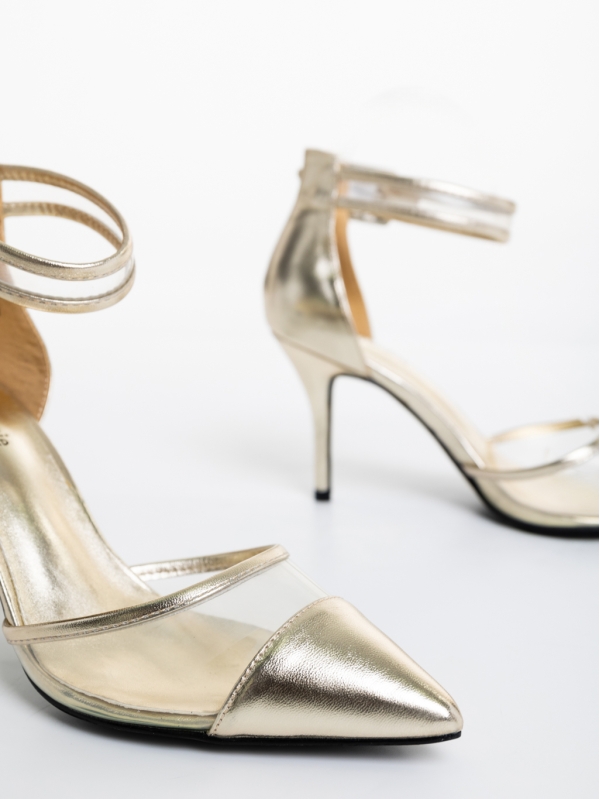 Pantofi dama aurii cu toc din piele ecologica Floriette, 6 - Kalapod.net