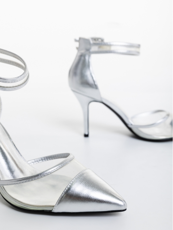 Pantofi dama argintii cu toc din piele ecologica Floriette, 6 - Kalapod.net