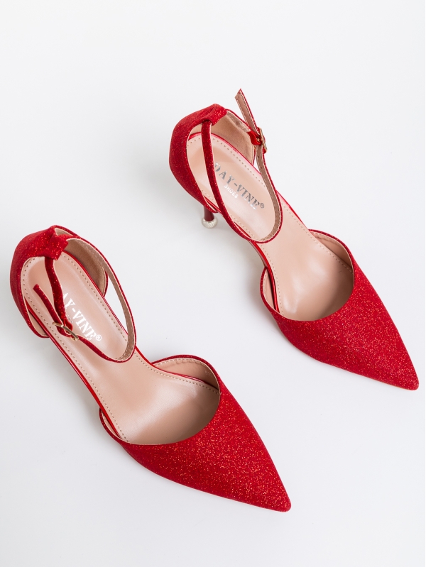 Pantofi dama rosii cu toc din material textil Suzie, 6 - Kalapod.net