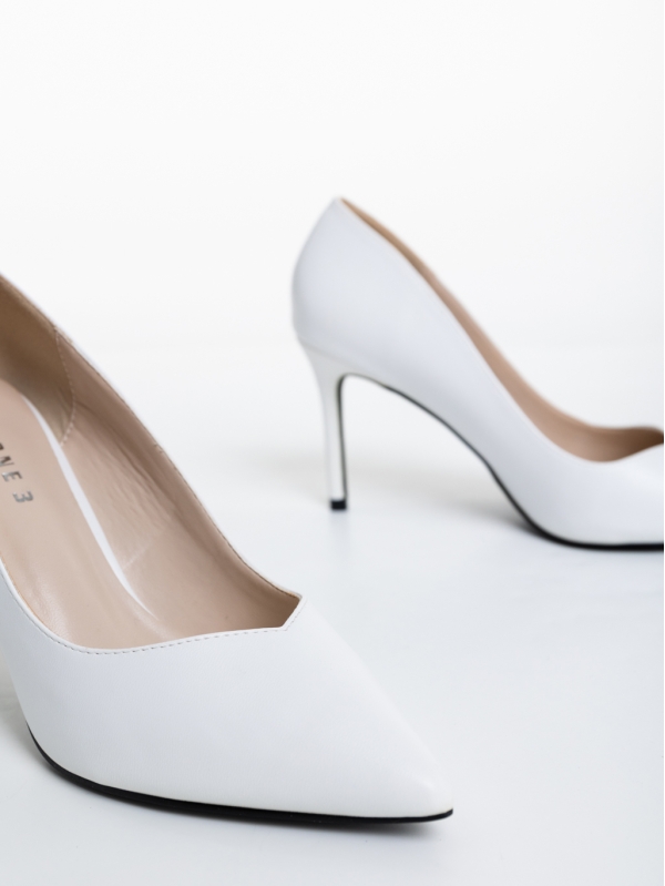 Pantofi dama albi cu toc din piele ecologica Alinet, 6 - Kalapod.net