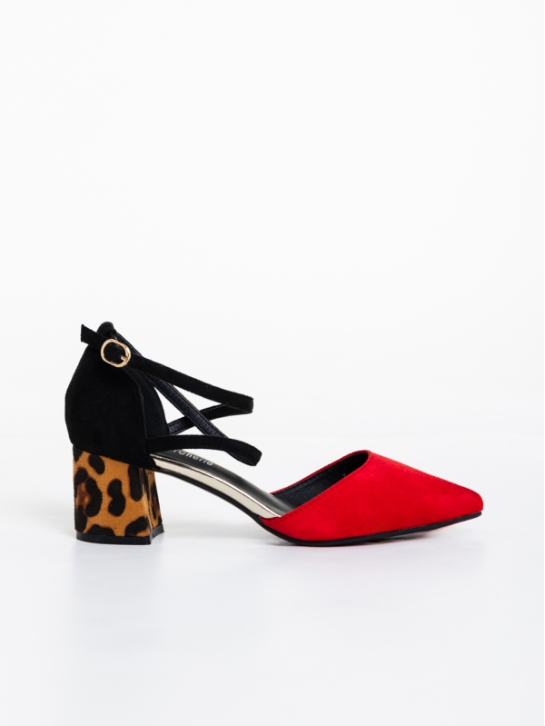Pantofi dama rosii cu leopard cu toc din material textil Sisley, 5 - Kalapod.net