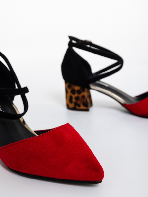 Pantofi dama rosii cu leopard cu toc din material textil Sisley, 6 - Kalapod.net