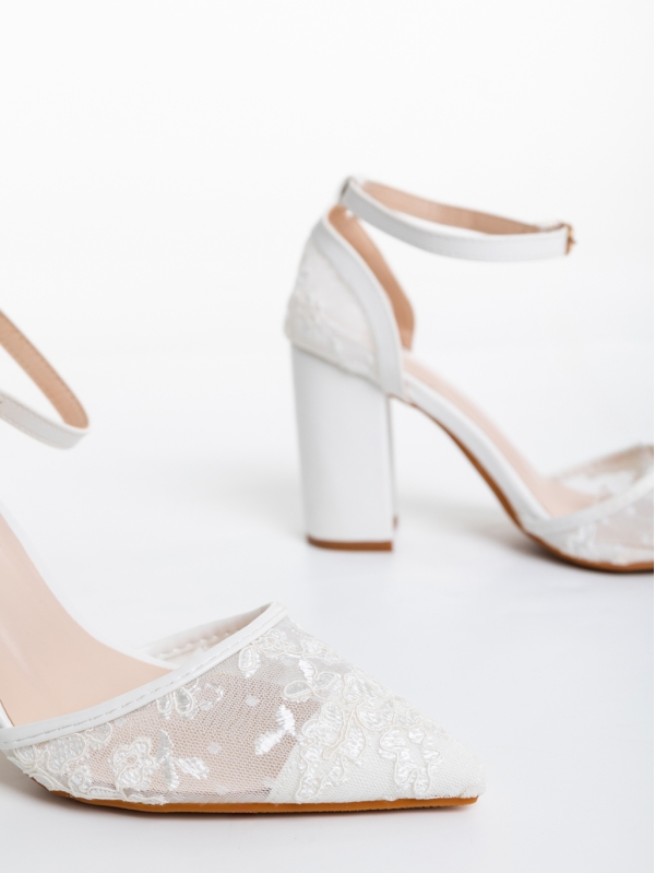 Pantofi dama albi cu toc din material textil Odrie, 6 - Kalapod.net