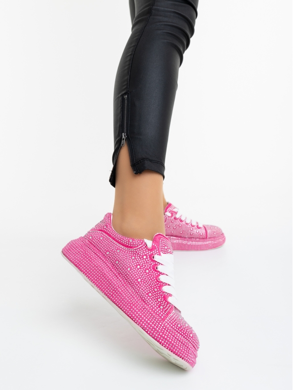 Pantofi sport dama fucsia din material textil cu aplicatii Dafara - Kalapod.net