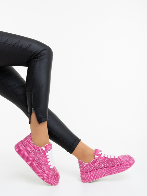 Pantofi sport dama fucsia din material textil cu aplicatii Dafara, 3 - Kalapod.net