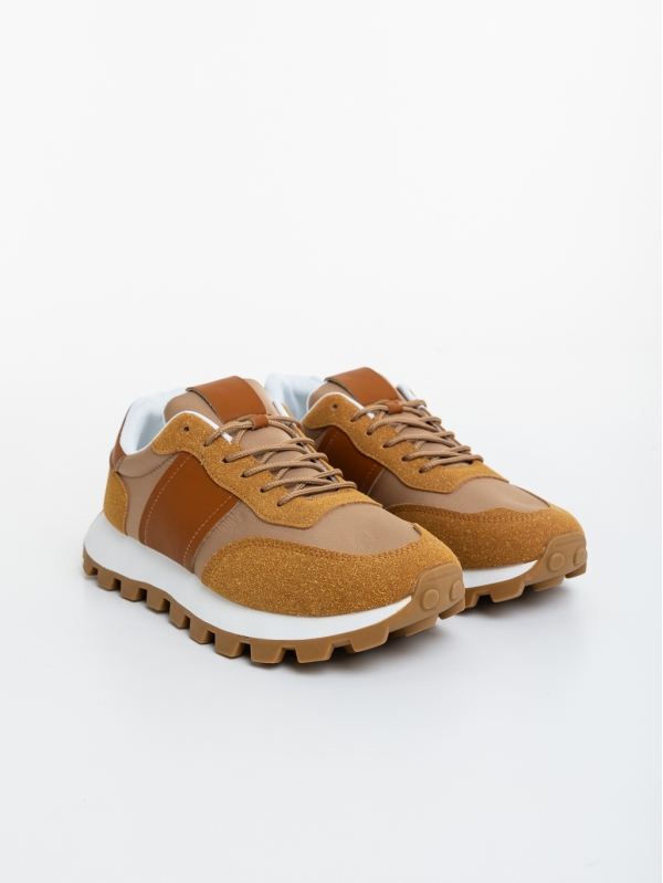 Pantofi sport barbati camel  din piele ecologica si material textil Luxton, 4 - Kalapod.net