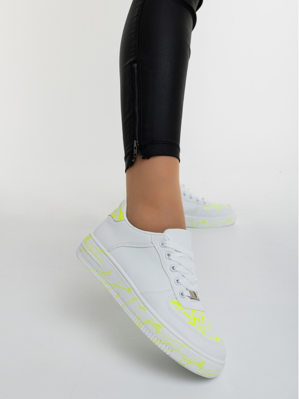 Pantofi sport dama albi cu verde neon din piele ecologica Safara, 2 - Kalapod.net