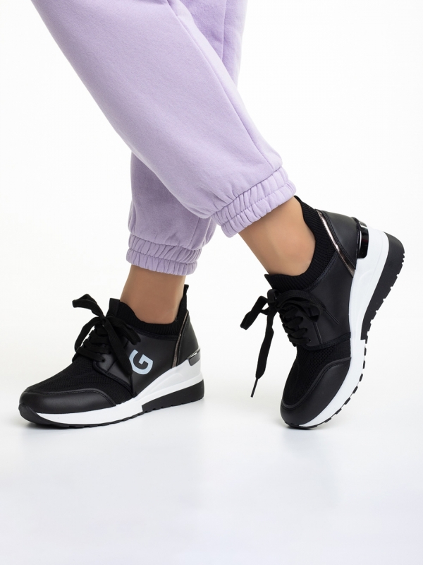 Pantofi sport dama negri din piele ecologica si material textil Alix - Kalapod.net