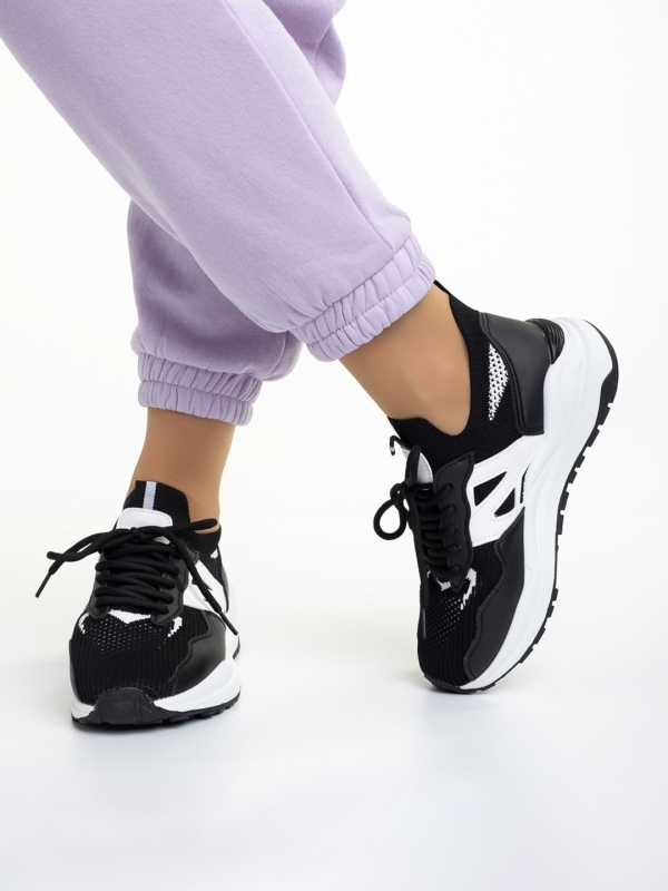 Pantofi sport dama negri din piele ecoloigca si material textil Souta, 3 - Kalapod.net