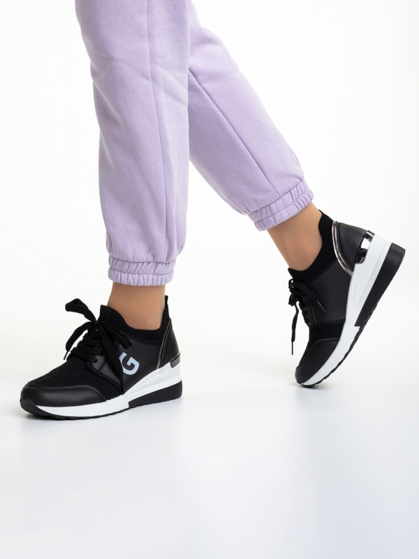 Pantofi sport dama negri din piele ecologica si material textil Alix, 3 - Kalapod.net
