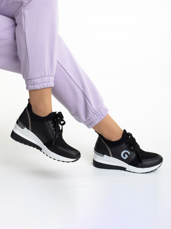 Pantofi sport dama negri din piele ecologica si material textil Alix, 5 - Kalapod.net