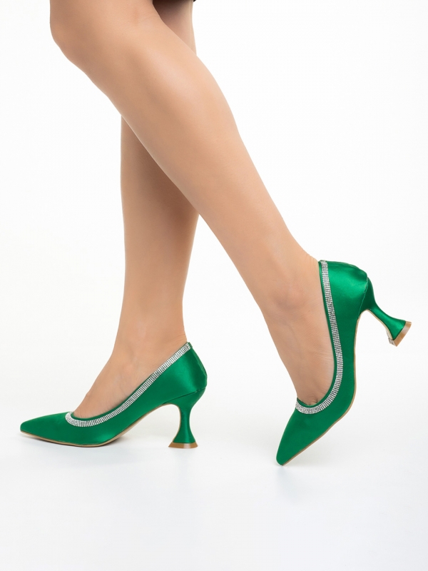 Pantofi dama verzi cu toc din material textil Tanica, 2 - Kalapod.net