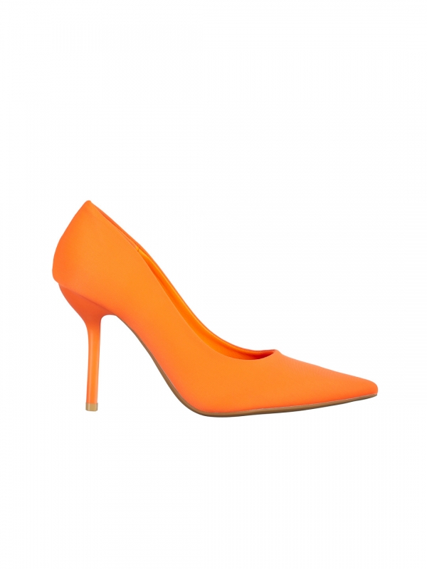 Pantofi dama portocalii din material textil cu toc Emelda, 6 - Kalapod.net