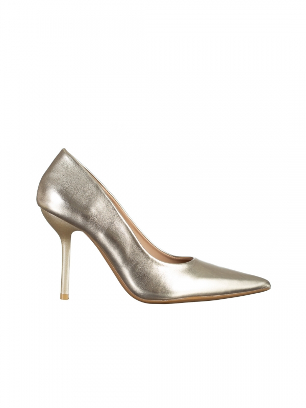 Pantofi dama aurii din piele ecologica cu toc Leya, 6 - Kalapod.net