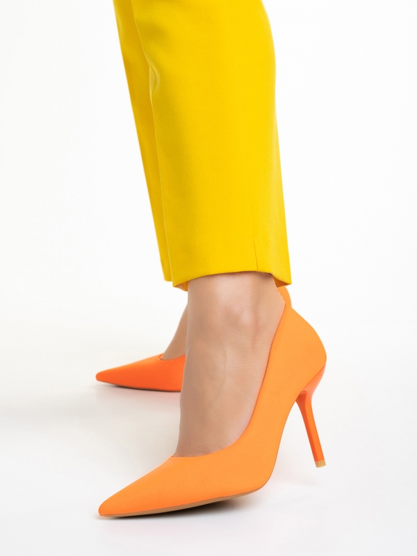 Pantofi dama portocalii din material textil cu toc Emelda, 2 - Kalapod.net