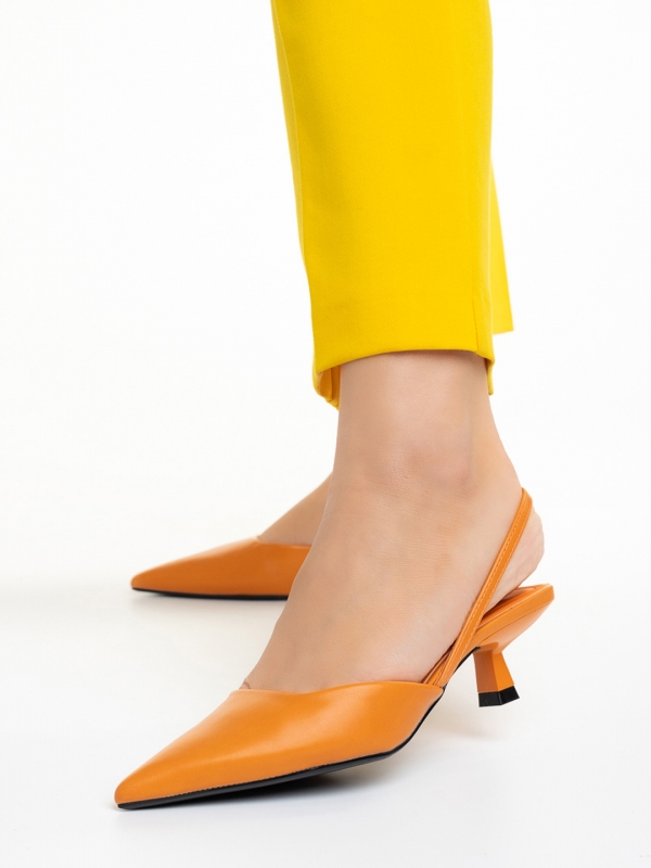 Pantofi dama portocalii din piele ecologica Arete, 2 - Kalapod.net