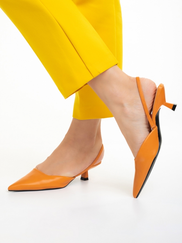 Pantofi dama portocalii din piele ecologica Arete, 3 - Kalapod.net