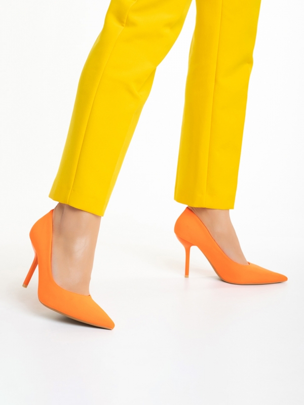 Pantofi dama portocalii din material textil cu toc Emelda, 3 - Kalapod.net