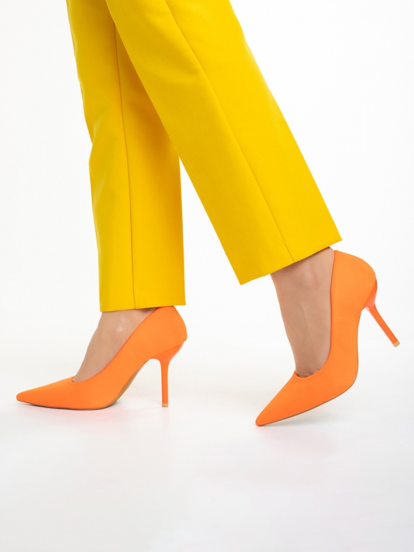 Pantofi dama portocalii din material textil cu toc Emelda, 4 - Kalapod.net