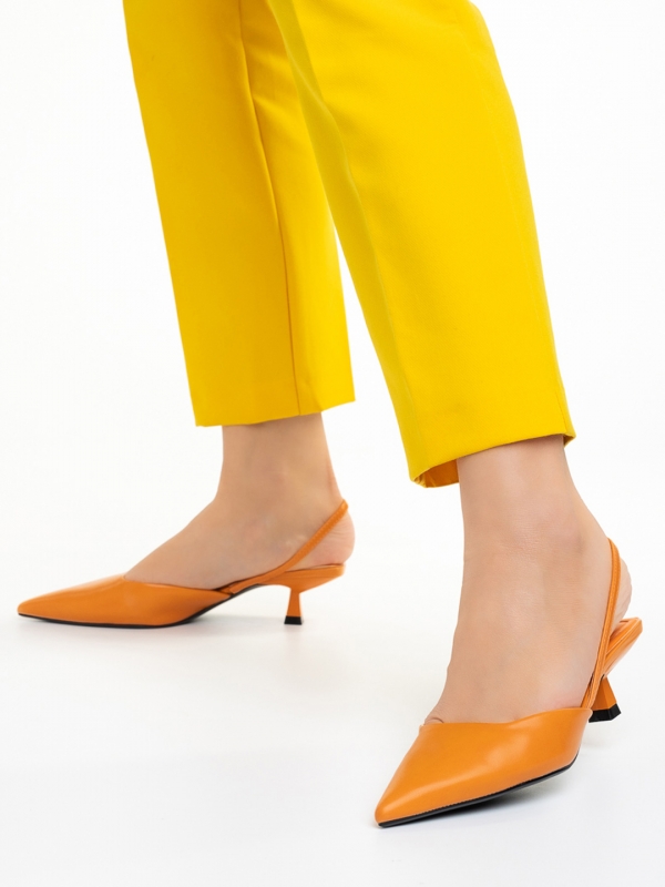 Pantofi dama portocalii din piele ecologica Arete, 4 - Kalapod.net