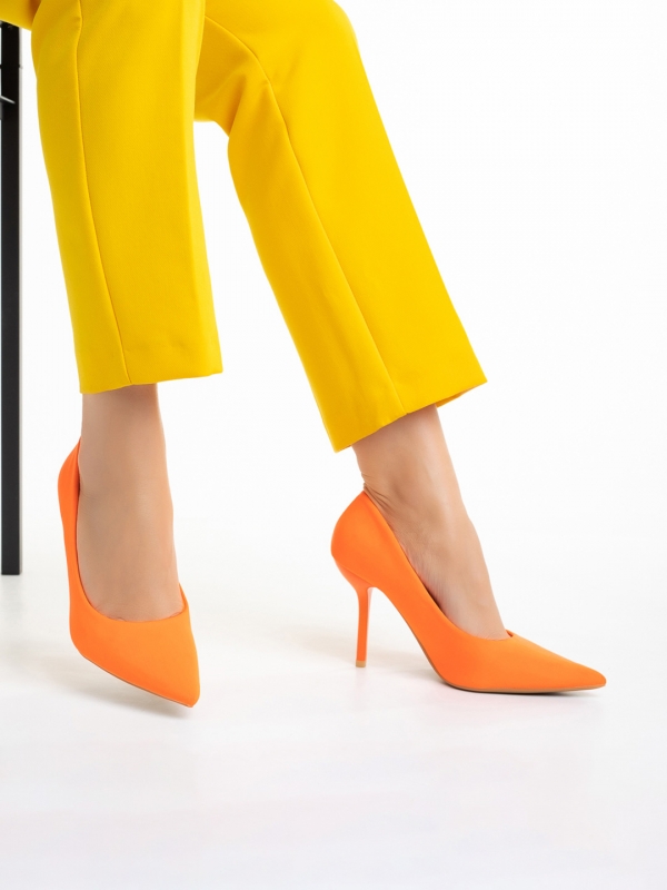 Pantofi dama portocalii din material textil cu toc Emelda, 5 - Kalapod.net
