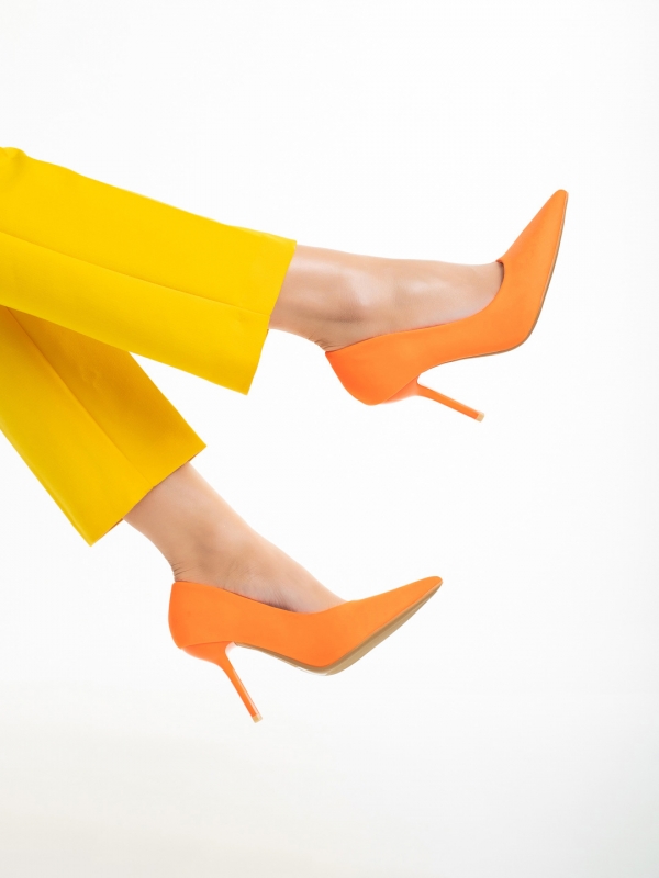 Pantofi dama portocalii din material textil cu toc Emelda - Kalapod.net
