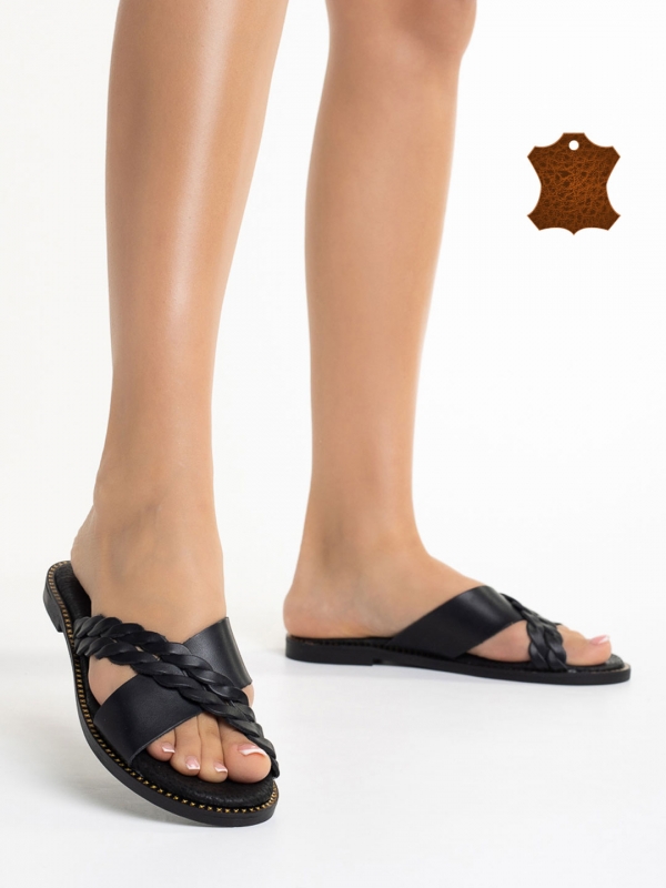 Papuci dama negri din piele naturala Damia - Kalapod.net