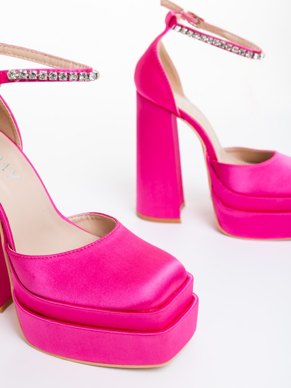 Pantofi dama cu toc fucsia din material textil Arcania, 6 - Kalapod.net