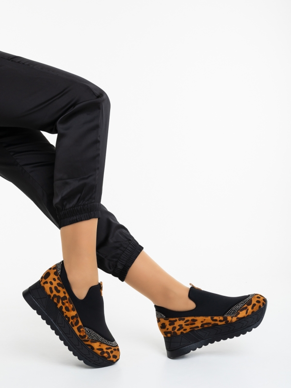 Pantofi sport dama negri cu leopard din material textil Relena, 4 - Kalapod.net