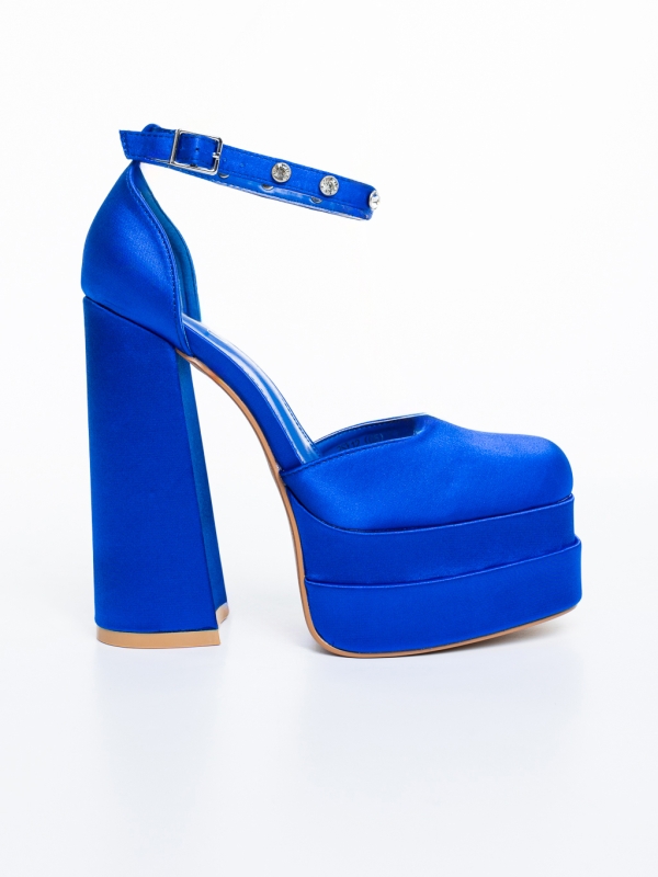 Pantofi dama cu toc albastri din material textil Letema, 5 - Kalapod.net