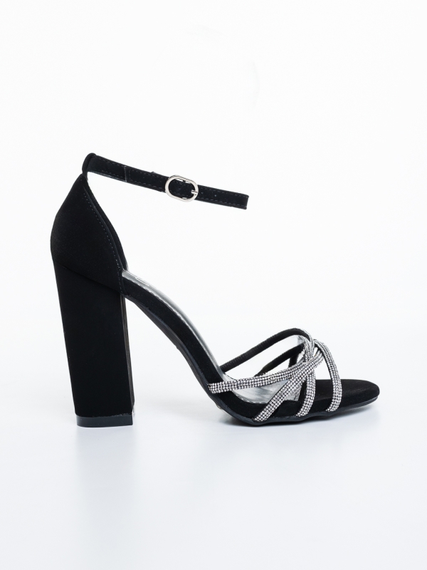 Sandale dama cu toc negre din material textil Genia, 5 - Kalapod.net