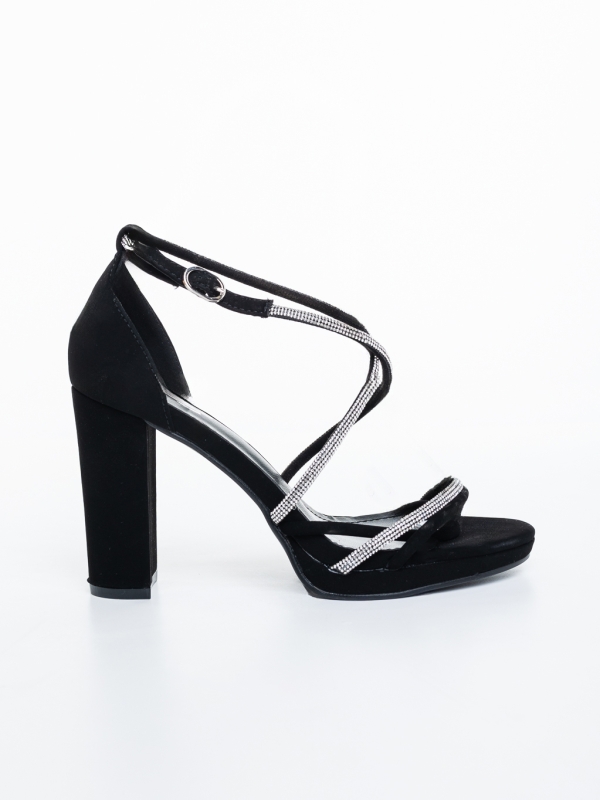 Sandale dama cu toc negre din material textil Kasiva, 5 - Kalapod.net