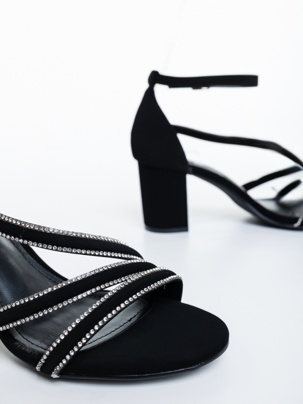 Sandale dama cu toc negre din material textil Lalunia, 6 - Kalapod.net