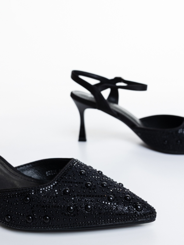 Pantofi dama cu toc negre din material textil Ziania, 6 - Kalapod.net