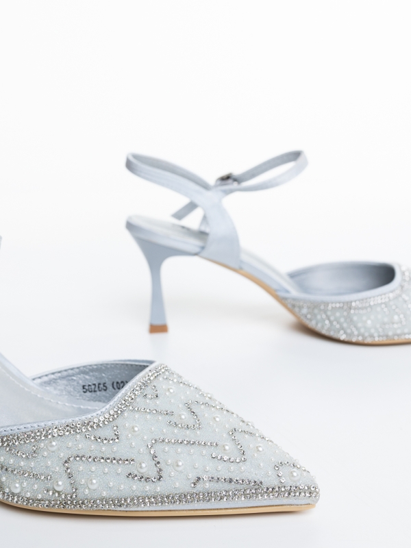 Pantofi dama cu toc argintii din material textil Ziania, 6 - Kalapod.net