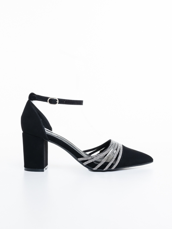 Pantofi dama cu toc negri din material textil Tesada, 5 - Kalapod.net