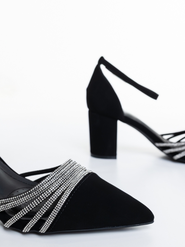 Pantofi dama cu toc negri din material textil Tesada, 6 - Kalapod.net