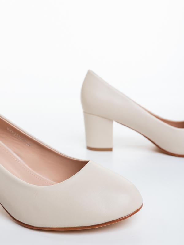 Pantofi dama cu toc bej din piele ecologica Serafica, 6 - Kalapod.net